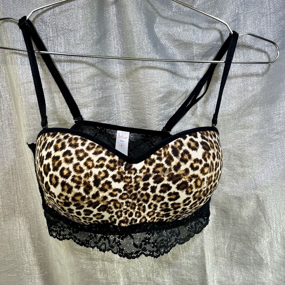 FLIRTITUDE Bandeau Padded Bra Leopard Print and Lace Size Large